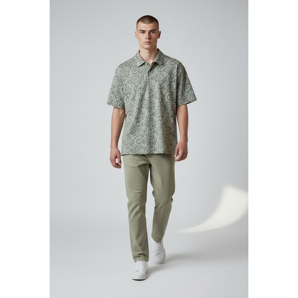 New Chubbies Polo Shirt Mens Small Sage Green Swirl Performance Stretch Relaxed - Picture 5 of 12